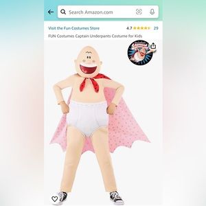 New! Captain Underpants Costume Size Medium view pictures for size description